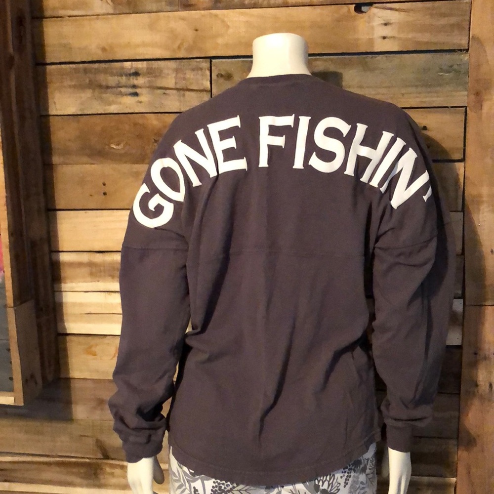 Grey Long sleeve “Gone Fishin” shirt (small)